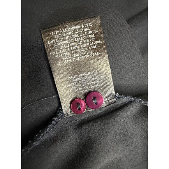 Maeve Anthropologie Navy Faux Wrap Blouse Size 0 Long Sleeve Split Neck EUC ✨ - Picture 6 of 7